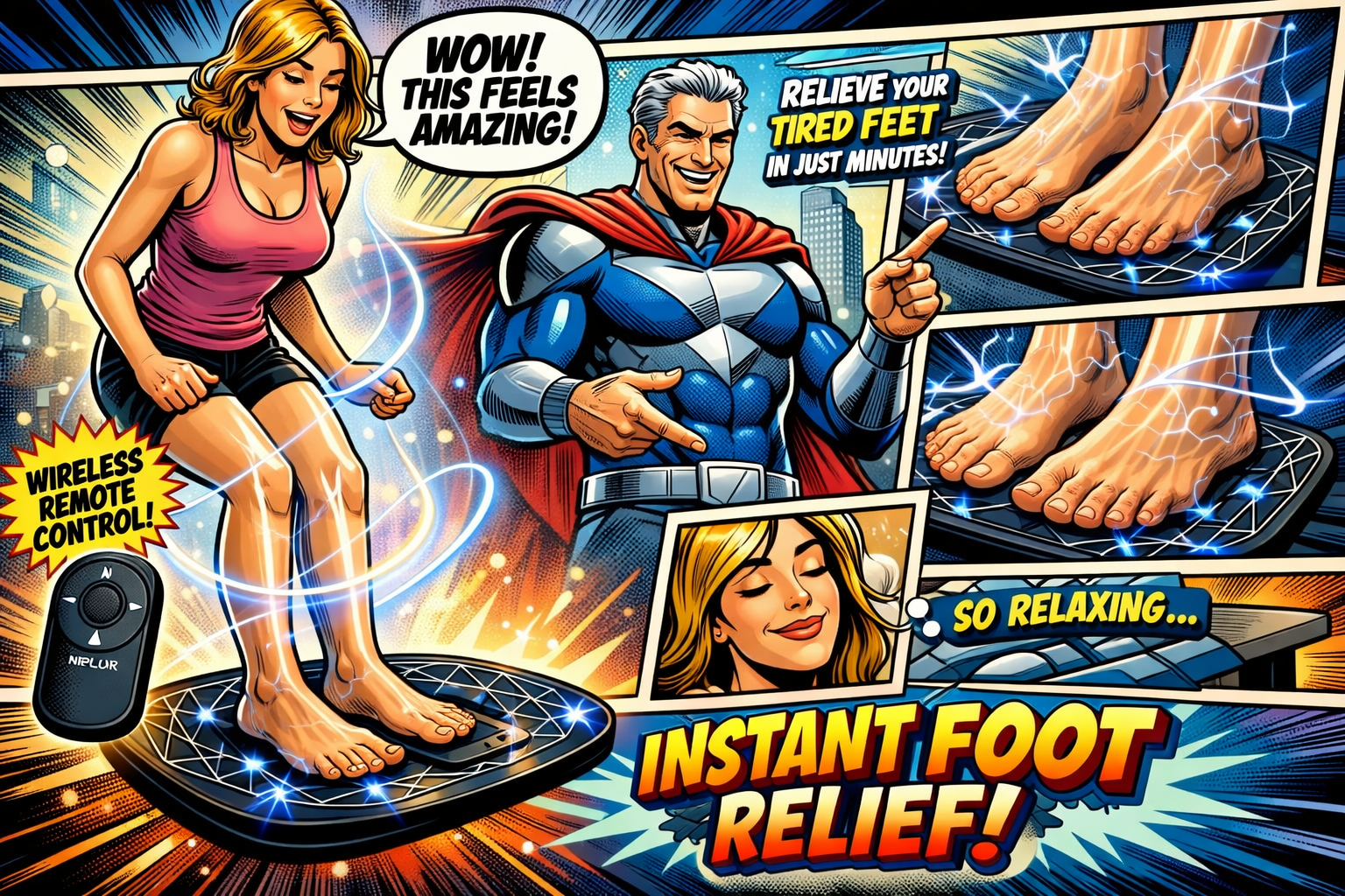 NIPLUXのフットマッサージャーで足をほぐす女性