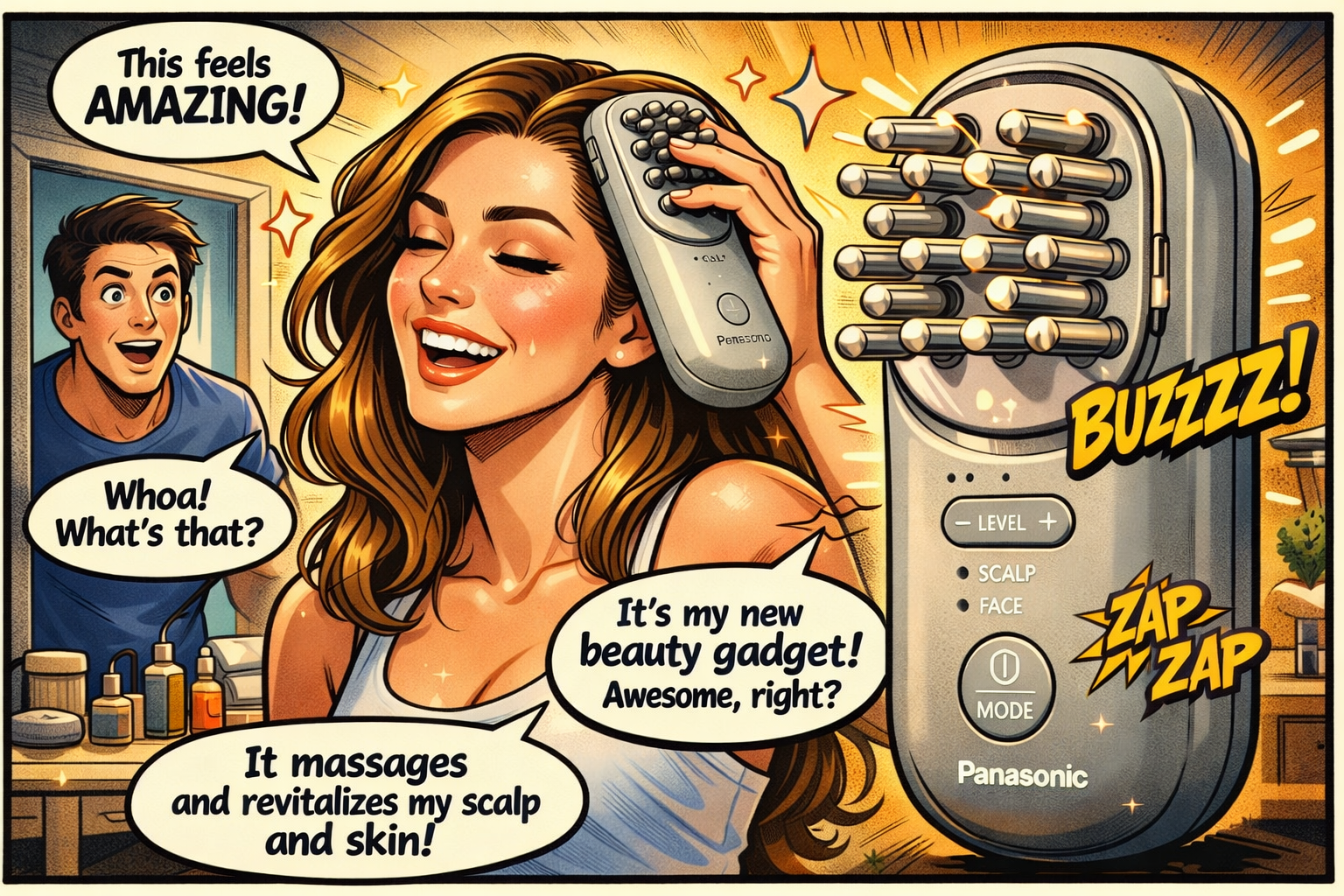 パナソニックEH-SP60-Hの美顔器を使う女性