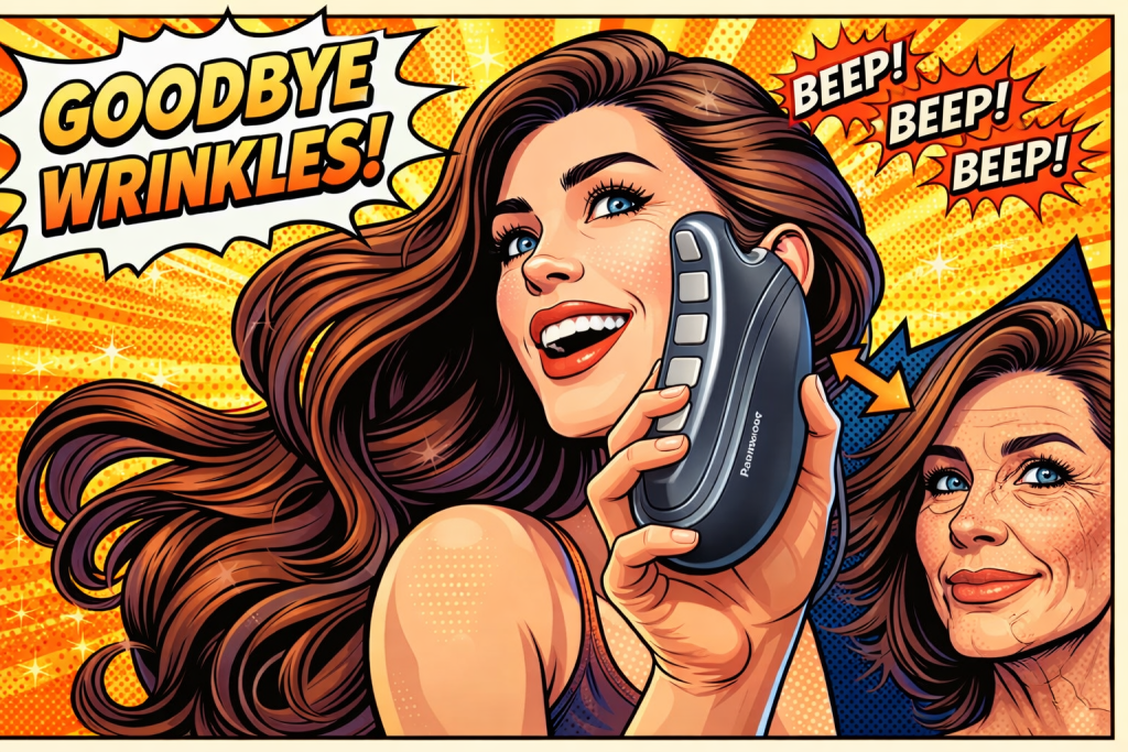 パナソニックの美顔器を使ってシワをケアする女性