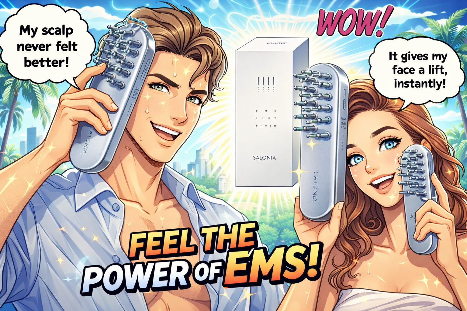 サロニア美顔器ブラシを持つ男女