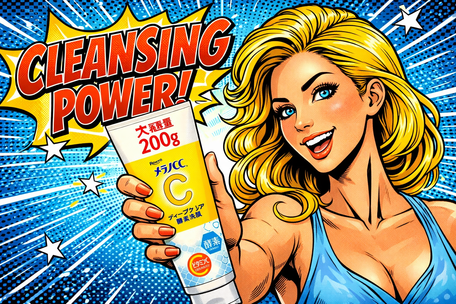 メラノCCディープクリア酵素洗顔をもつ女性